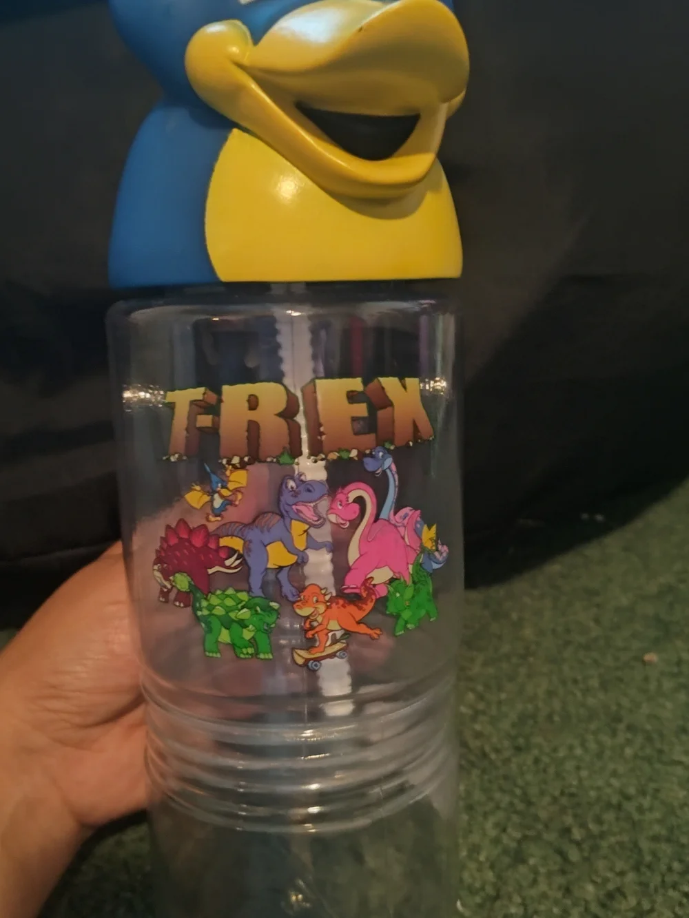 T-Rex Kids Water Bottle with Blue & Yellow Dino Lid